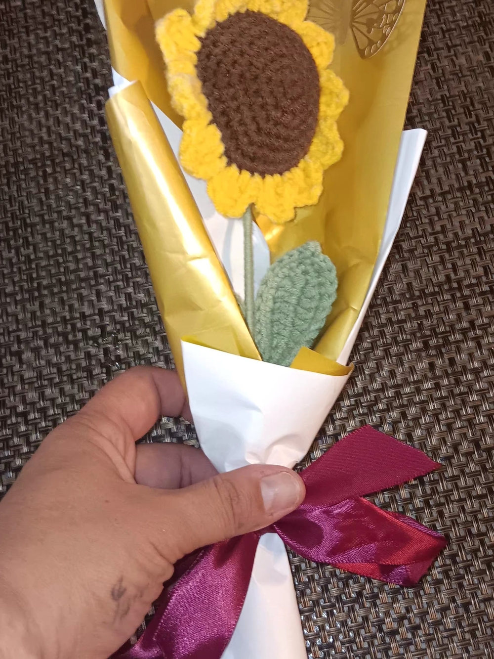 Handmade Crochet Sunflower Stem - Yellow and Brown